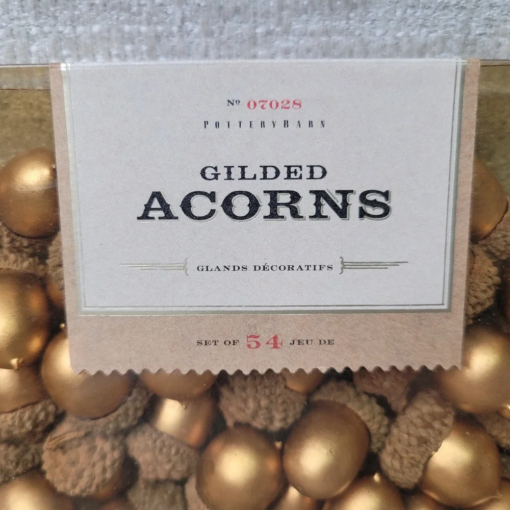 Pottery Barn Gilded Acorns Gold Decorative Vase Filler Set of 2 Boxes 108 RARE